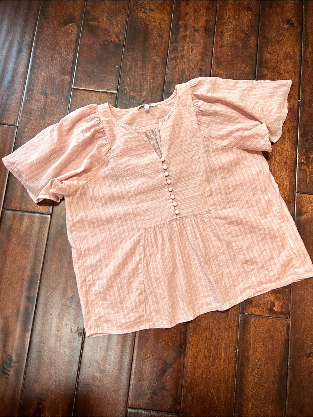 Madewell Soft Blush Button-Front Flutter Sleeve Peplum Top
